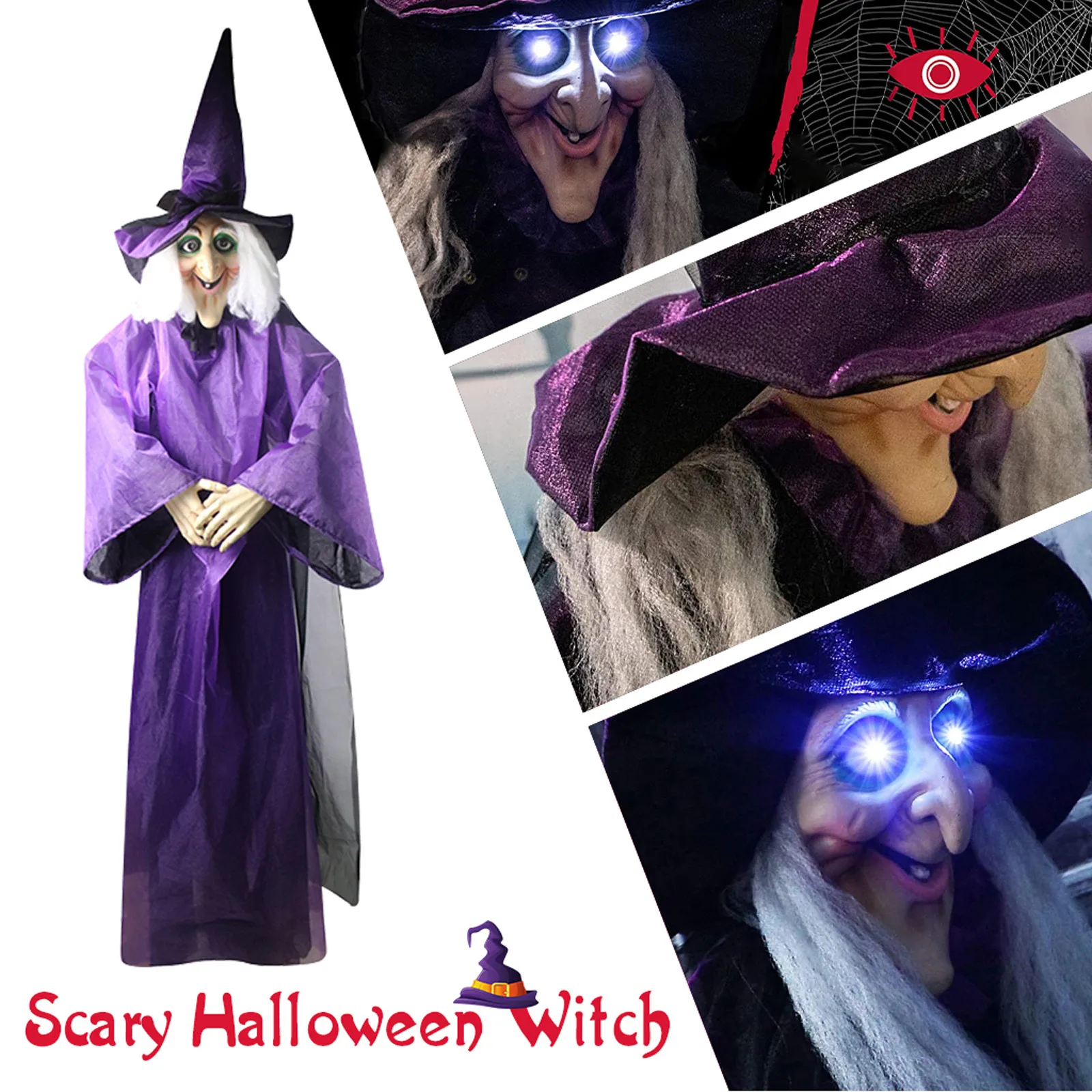 

COMPUDA Halloween Decor Animated Purple Witch Hanging House Prop Decorations LED Eyes