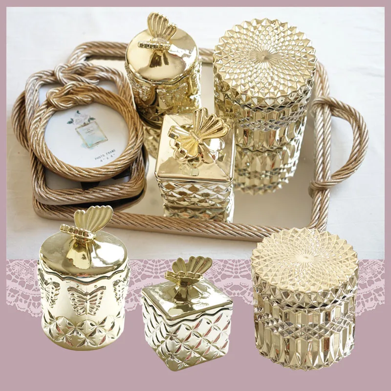 

Diamond Golden Grass Jars and Lids Nordic Modern Dragonfly Decorative Gilded Jewelry Storage Jar with Lid Cosmetic Containers