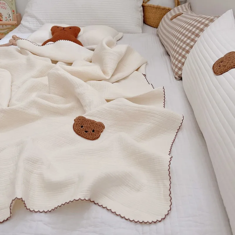 130*120CM Lace Edge Banded Muslin Cotton Blanket Baby Swaddle Newborn Bath Towel Receiving For Girl Boy Bedding Quilt | Мать и ребенок