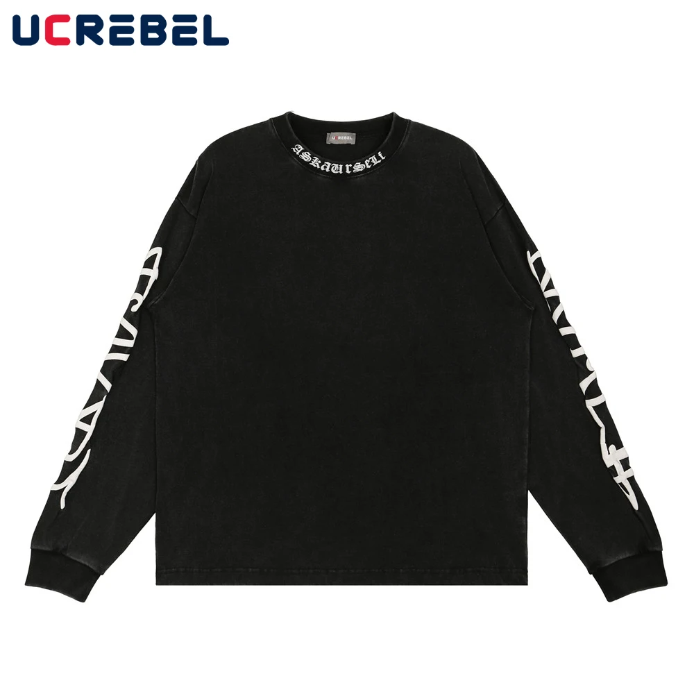 

Футболка мужская с длинным рукавом, хлопковая тенниска с надписью, Повседневная Свободная майка с круглым вырезом, уличная одежда, осень