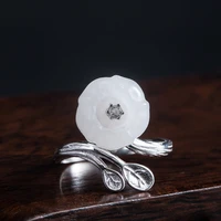 vla 925 sterling silver national style retro nephrite flower ring womens creative leaf hand jewelry wholesale