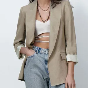 2022 summer new style women's all-match casual loose linen casual suit jacket with printed cuffs in India