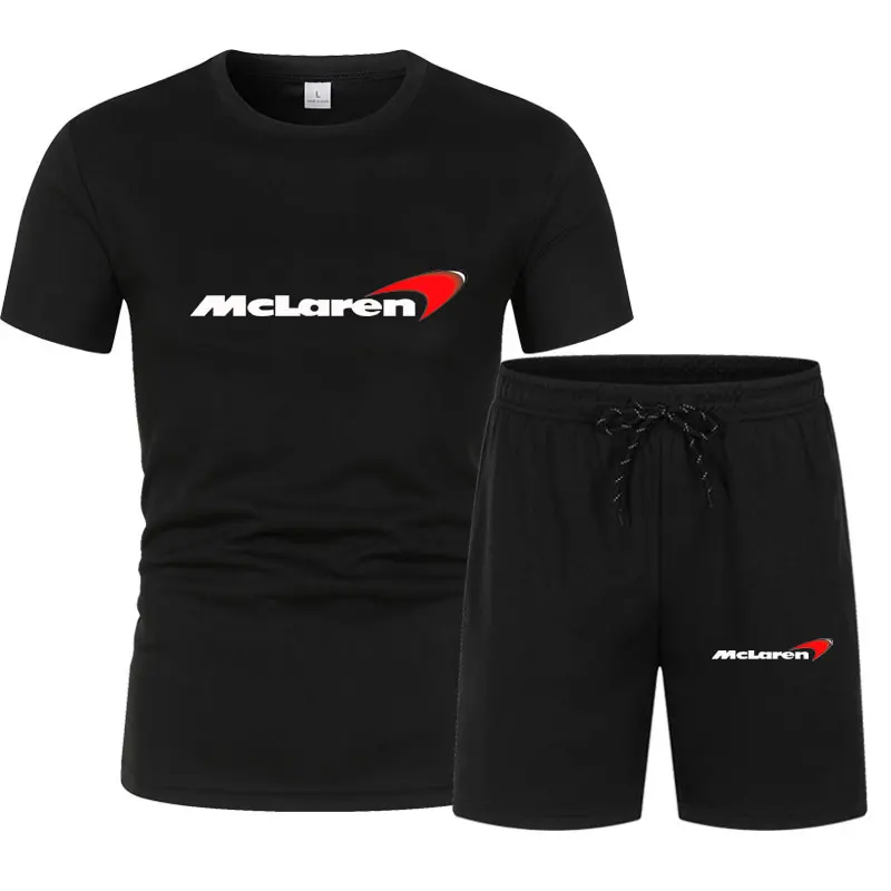 

2021Men's summer cotton F1 racing McLaren T-shirt jersey O-neck top regular T-shirt + men's shorts suit casual sports men's sets