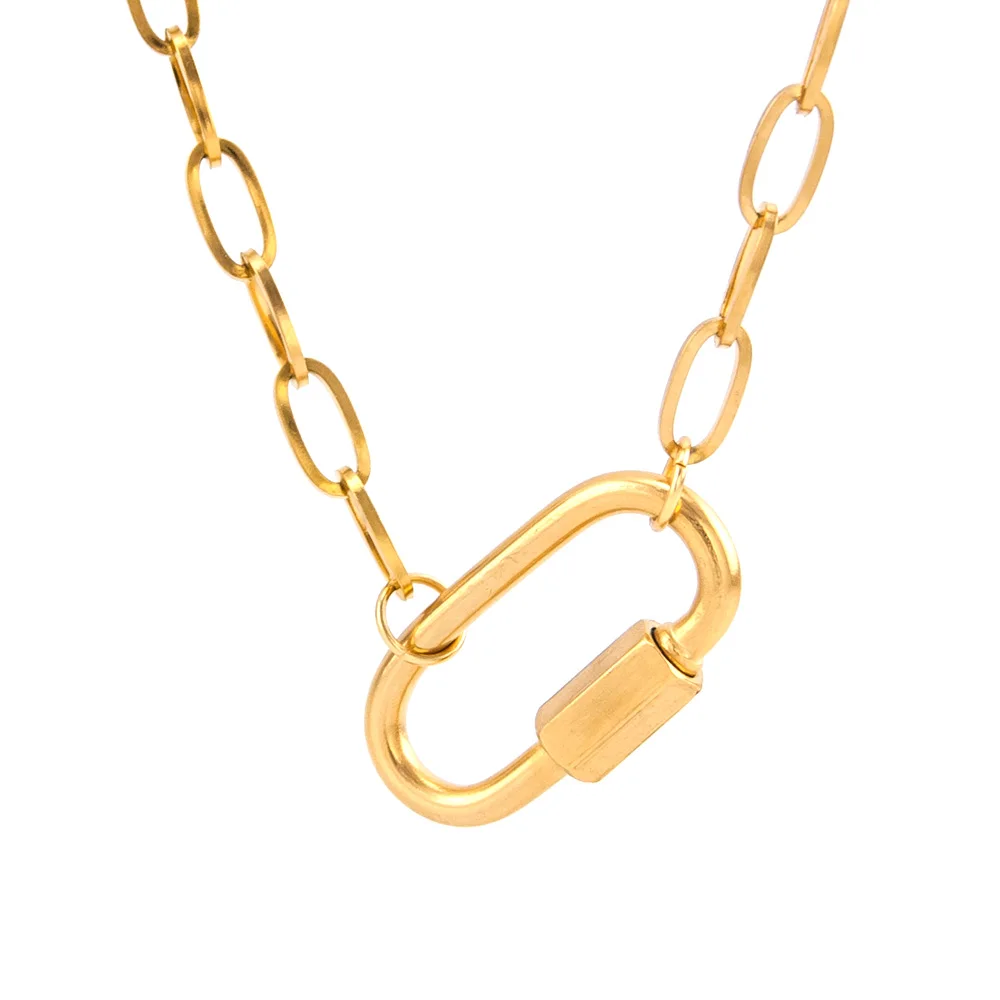 gold color Women shackle necklace Stainless steel U pendant carabiner snap hook charm Climbing buckle horseshoe clasp choker