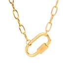Женское Ожерелье из нержавеющей стали, Шарм-колье с карабином и застежкой в форме подковы, подвеска с крючком, золотистого цвета