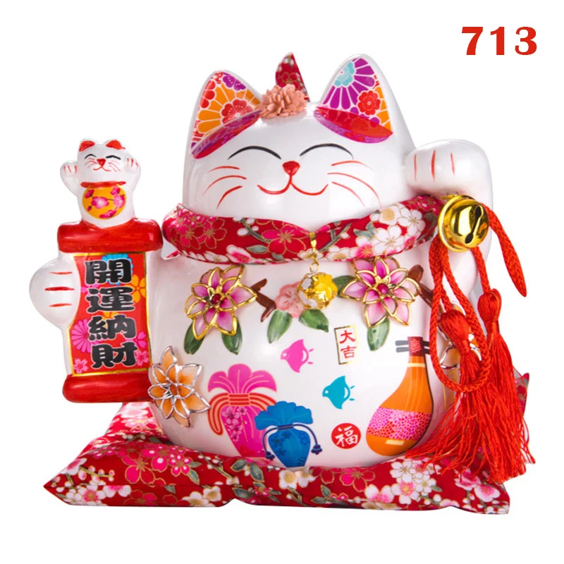 

9 inch Ceramic Fortune Cat Ornament Gift Lucky Cat Piggy Bank Centerpiece Home Decoration CANQ889