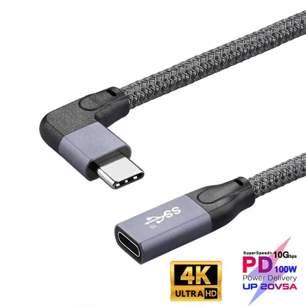 

100 Вт PD 5A изогнутый шнур USB3.1 Type-C Удлинительный кабель Ultra HD 4K 60 Гц 10 Гбит/с Φ Gen 2 Удлинительный шнур для Macbook ASUS Ноутбука