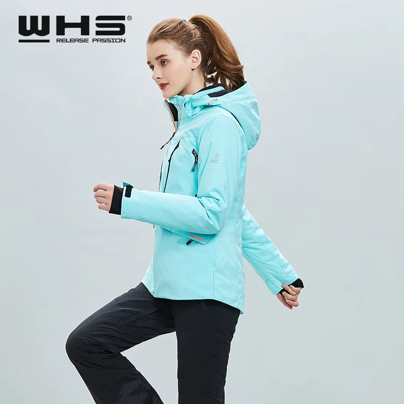 Windproof and Waterproof Outdoor Single Board Double Ski women's Pure Color Mint Green Fashion Warm top Coat Jacket Cotto | Спорт и