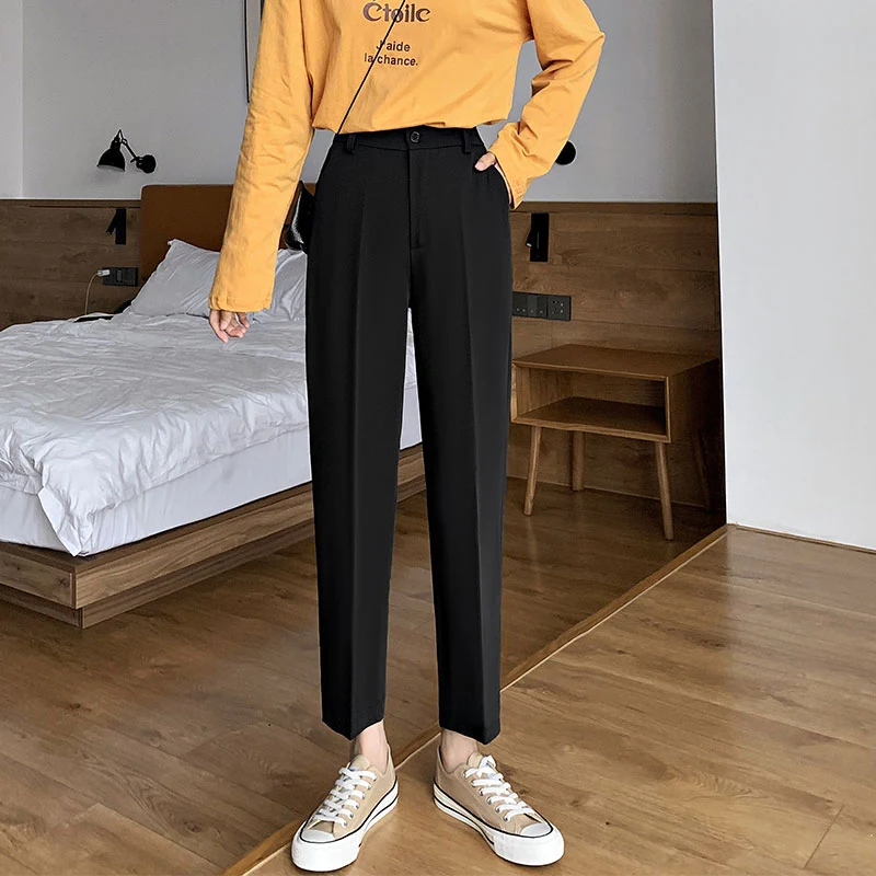 

SURMIITRO 2021 Spring Summer Fashion Long Harem Suit Pants Women Korean Style Ankle Length Office OL High Waist Trousers Female