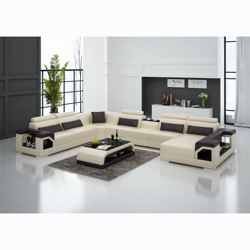 Современный кожаный диван для гостиной с шезлонгом | Мебель