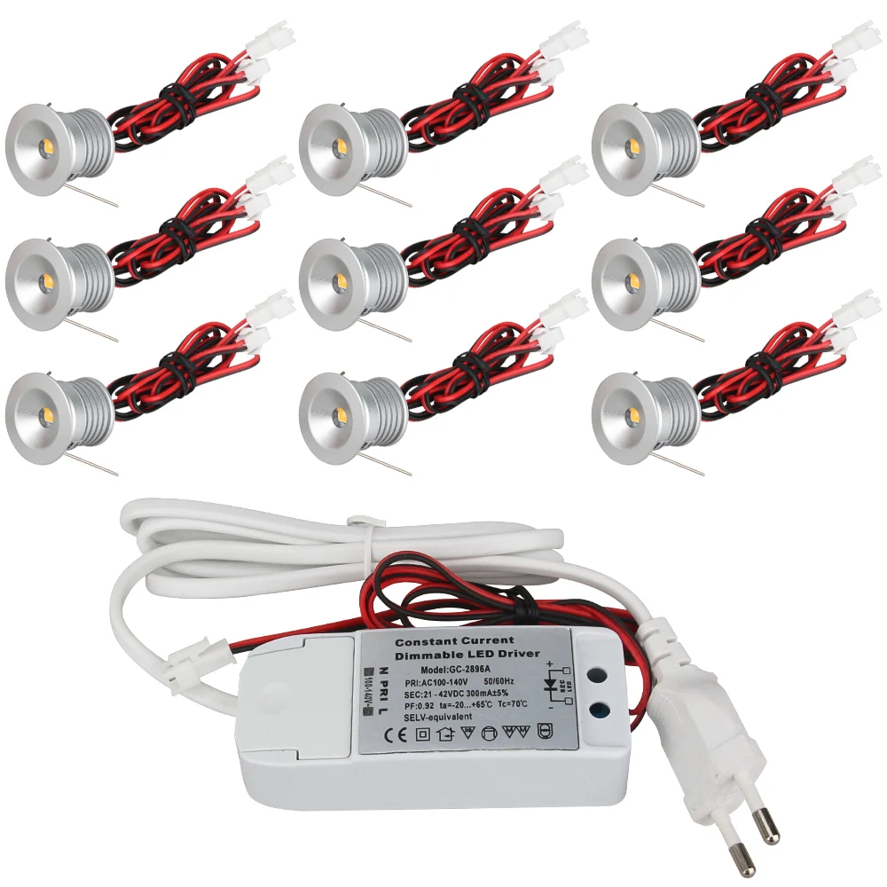 9 шт. 1 Вт светодиодный точечный мини-светильник для шкафа с - Цена: 5131