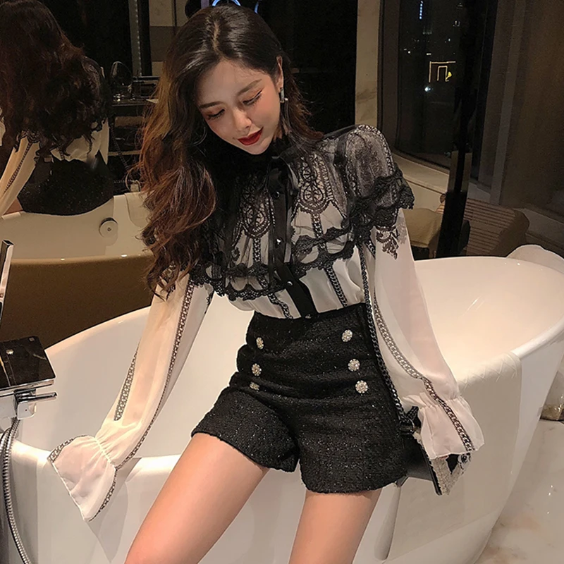 Темпераментная Женская одежда блузки модные женские шифоновые рубашки со