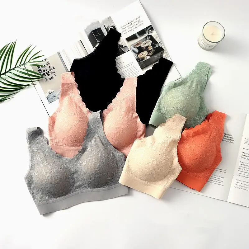 

Fan·Sweet Sexy Natural Latex Push Up Bra Women's Underwear Beauty Back Seamless Lace Bralette Breathable Deep-V Sleep Brassiere