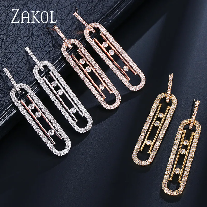 ZAKOL модные роскошные круглые серьги подвески с фианитом длинные для женщин