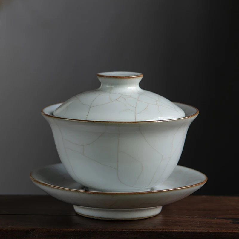 5 унций хрустящая глазурь Ru Kiln Gaiwan керамическая чашка с крышкой блюдце набор