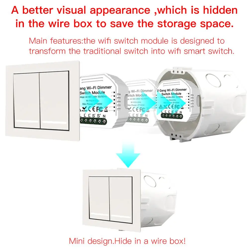 ASEER 2 Gang DIY WiFi Smart Way светильник LED диммер модуль переключатель Life/Tuya приложение