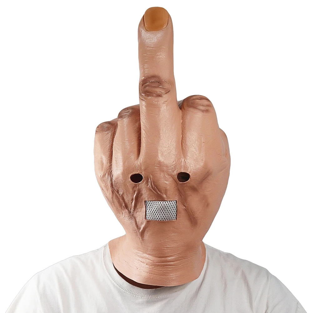 

Halloween Creepy Fingers Head Cover Novelty Middle Finger Party Headgear Helmet Halloween Costume Latex Full Head Face Cover