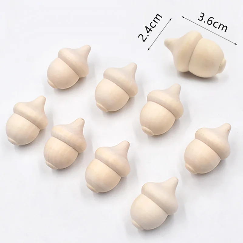 10Pcs/Lot Novelty Waldorf Acorns Diy Natural Plain Unfinished Wood Cute Kids Fashion Painted Craft Accessories Creative Ornament |