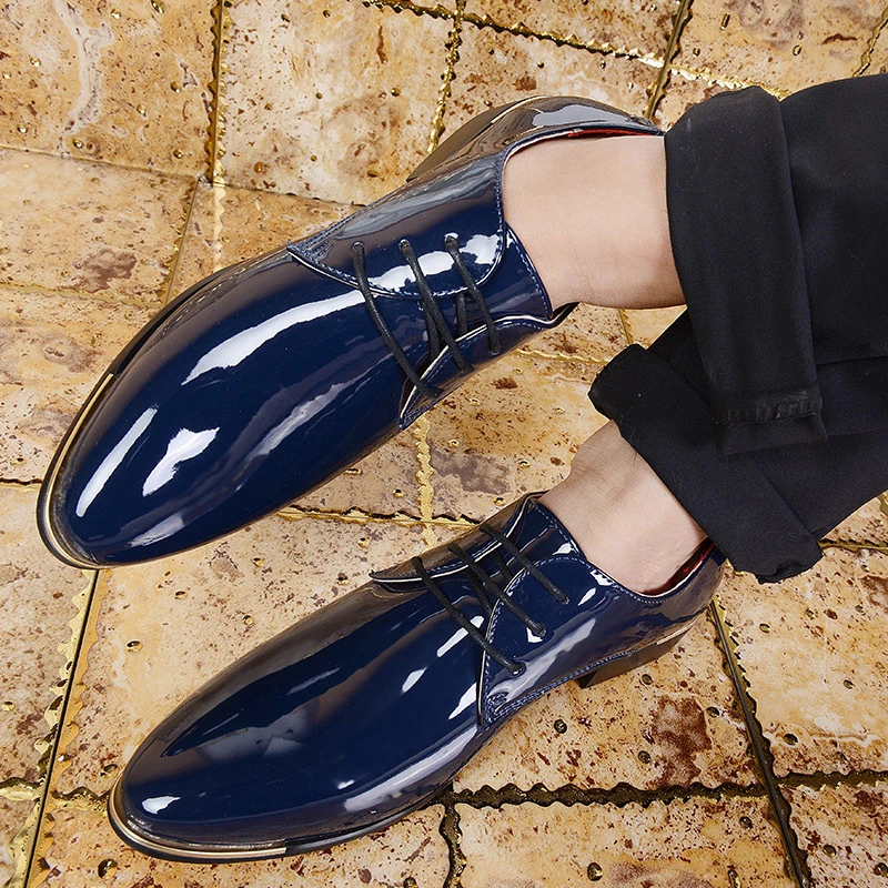 Size 48 Mens Patent Leather Shoes Man Wedding Dress for Wedding Party Blue Red Black and White Oxford Shoes Male Formal Shoes