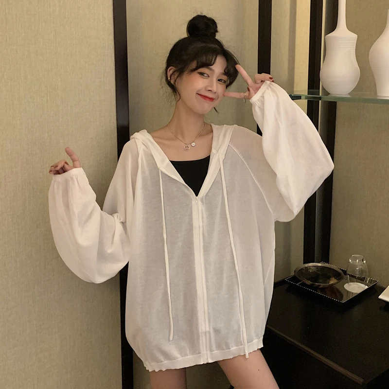 

Весенне-осенние толстовки для девочек Mori, корейские шикарные однотонные дышащие тонкие толстовки с капюшоном и рукавами-фонариками на молн...