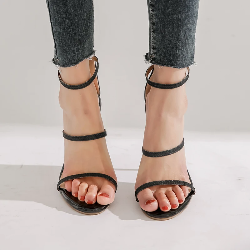 

Original Intention Sexy Elegant Concise Sandals Woman Narrow Band Black Gold Silver Rome Style Shoes Lady Sandals Large Size