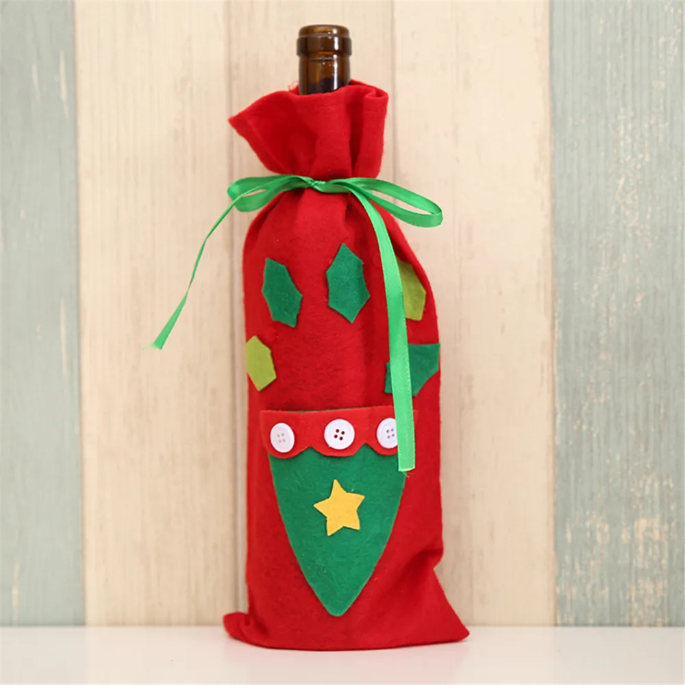 Christmas Red Wine Bottle Cover Bags Home Table Decoration storage bags Santa Claus Party gift navidad | Дом и сад