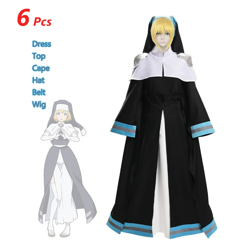 

6 PCS Enen no Shouboutai Anime Fire Force Iris Nun Cosplay Costume Fire Fighter Suit Fireman Uniform Women Sexy Halloween Dress