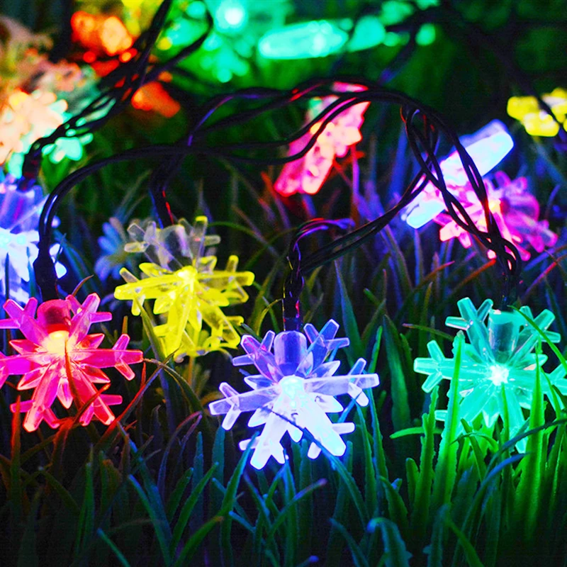 Солнечная энергия 4 цвета светодиодный гирлянда в виде снежинок огни Снежная Фея