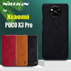 nillkin case for xiaomi poco x3 pro cases luxury genuine leather soft flip phone cover on poco x3 pro capa funda free global shipping
