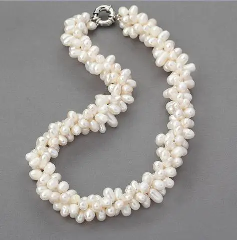 

Unique Choker Pearl Jewelry,White Color Twisted Real Freshwater Pearl Necklace,Rice Bridal Necklace,Multi Strands Pearl Jewelry
