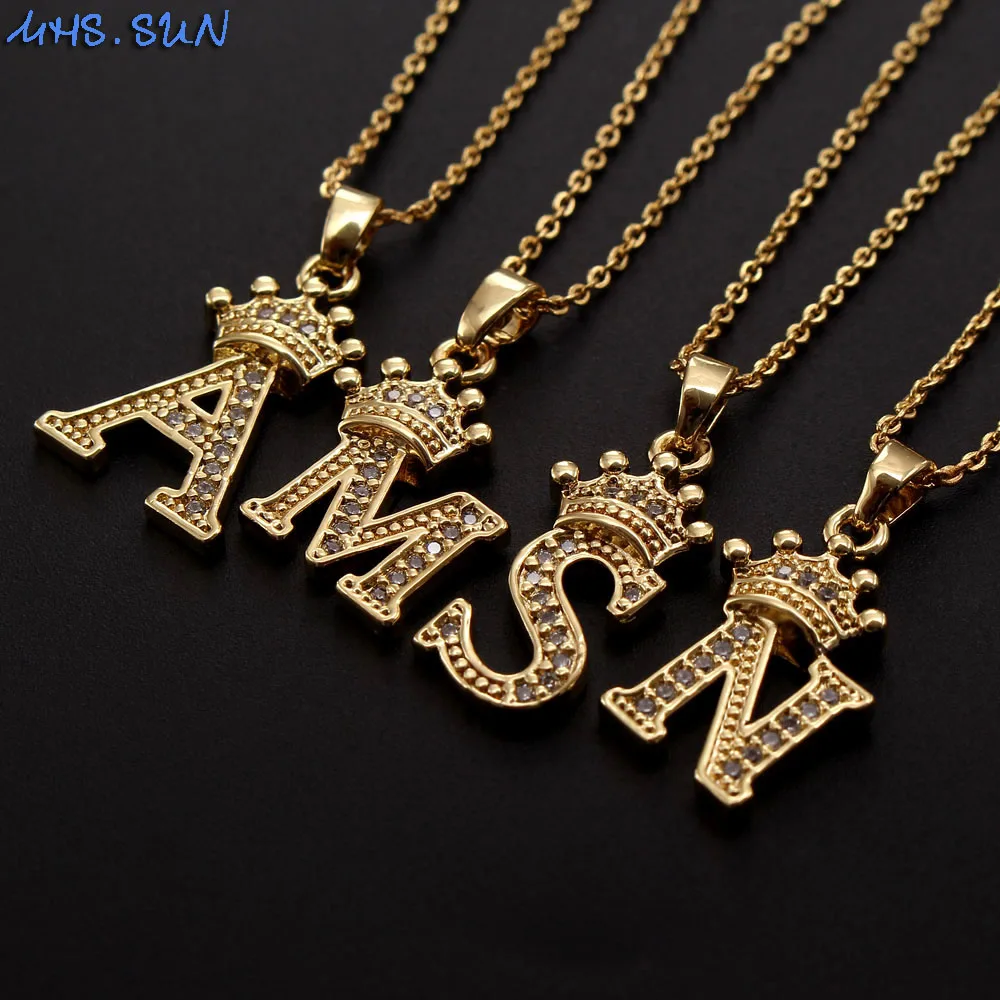 

MHS.SUN 1PC Fashion Women Cubic Zircon 26 Letter Pendant Necklace Charm Adjustable Chain Choker Alphabet Jewelry Gift