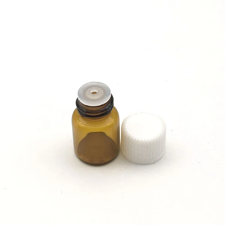 Amber With White Cap 10 шт. 2 мл Мини Янтарная стеклянная бутылка с отверстием редуктор и крышка маленькие флаконы для эфирных масел - Цвет: Amber With White Cap