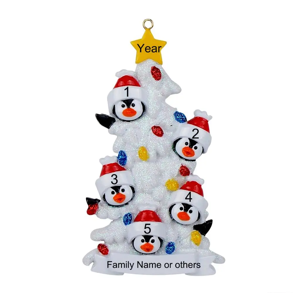 Смола Пингвин семья из 3 рождественские украшения с белой елкой как