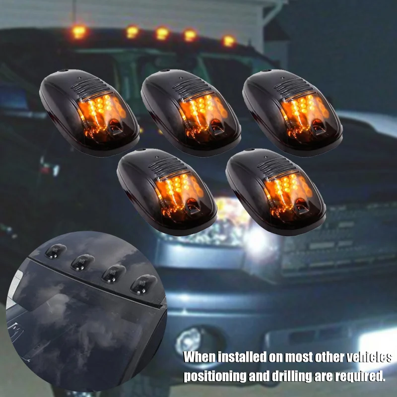 

5PCS 9-LED Car Cab Roof Marker Lights For Truck SUV DC10V-30V Black Smoked Lens Clearance Marker LED Roof Lamps Doom Lights