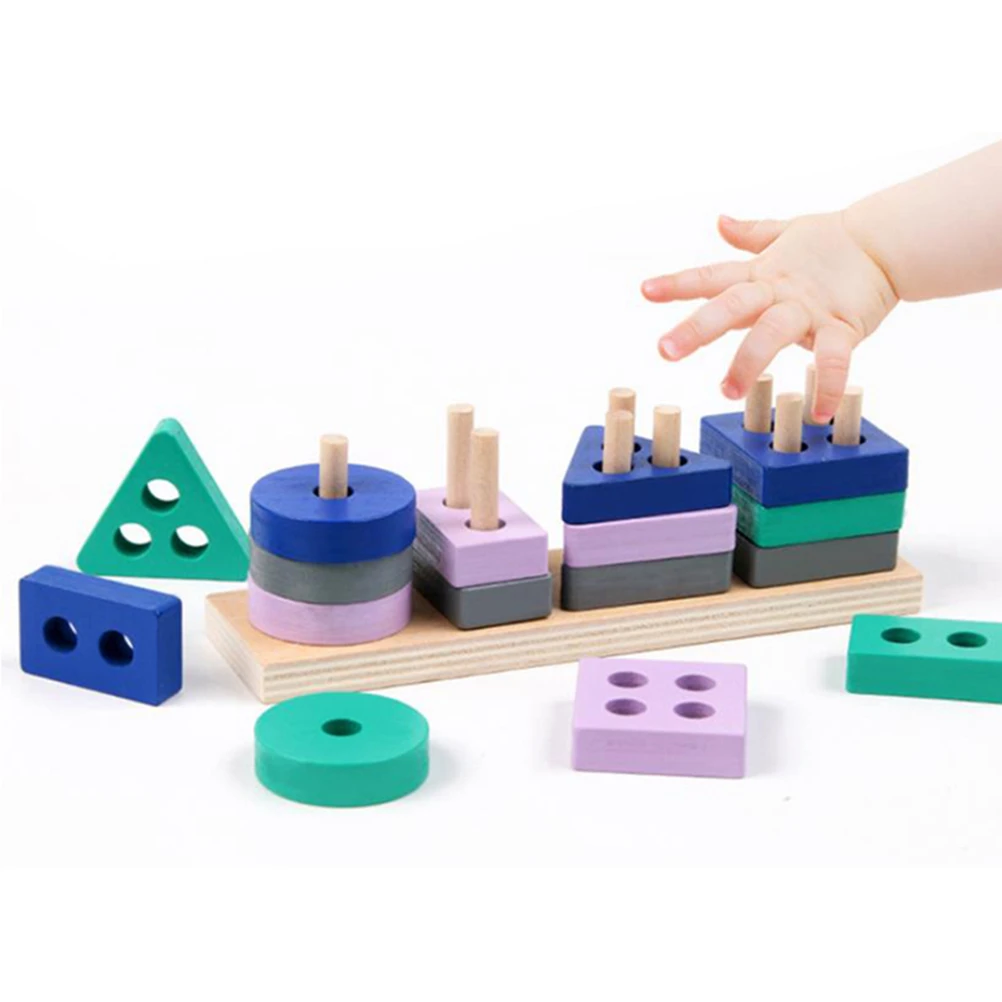 

Wooden Geometric Shapes Stacking Shape Sorter Sorting Toy Stacking Game