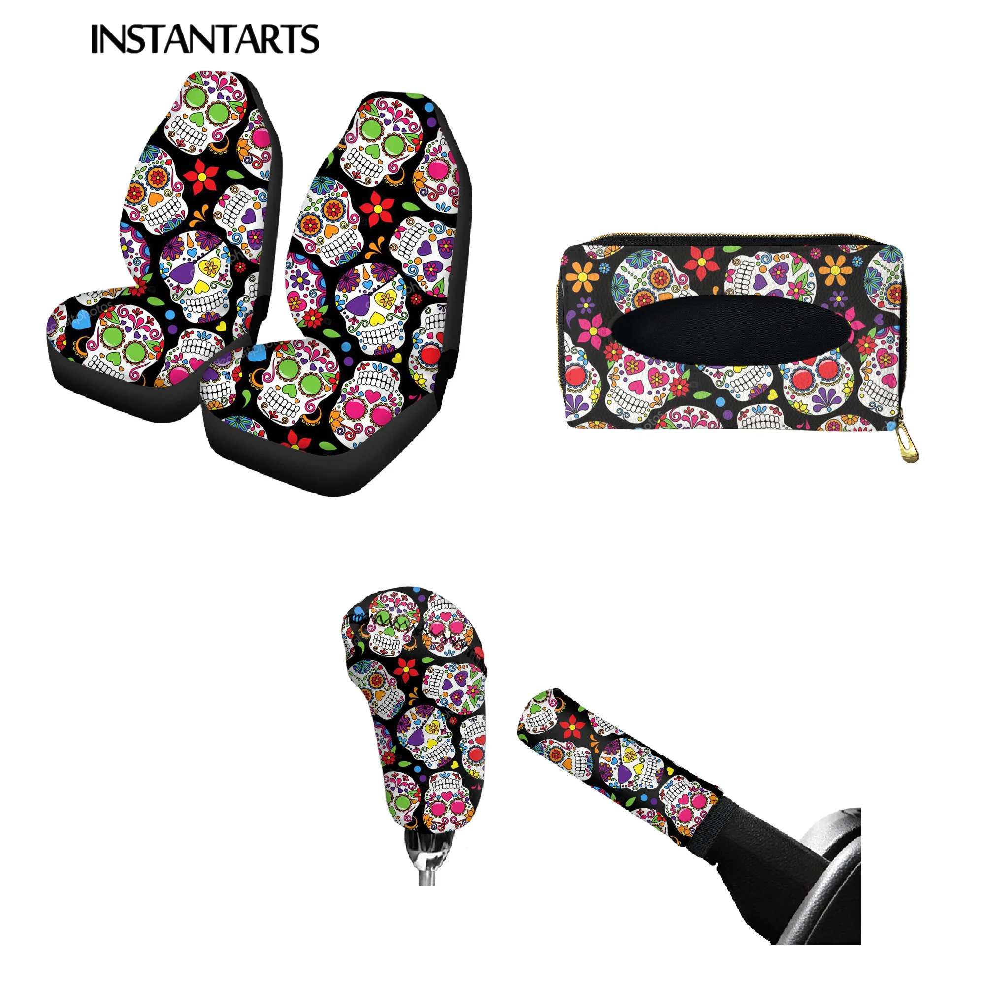 

INSTANTARTS сахарный череп дизайн комфортное сиденье протектор просты в установке с одноразовыми салфетками органайзер для автомобиля ручной т...