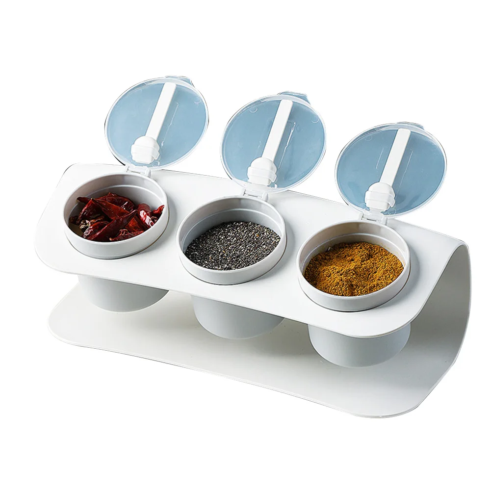 

3 Grid Kitchen Seasoning Jar with Lid 2020 New Kitchen Herb Spice Utensils Detachable Plastic Seasoning Box with Spoon