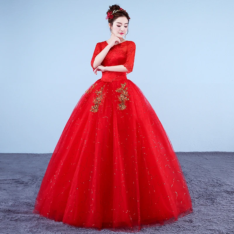 AnXin SH Платье принцессы с цветочным узором Кружевное красное платье для свадьбы