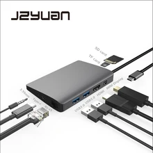 JZYuan USB C док станция для ноутбука Macbook Pro к HDMI Mini DP 4K RJ45 Gigabit LAN 3 0 Type PD
