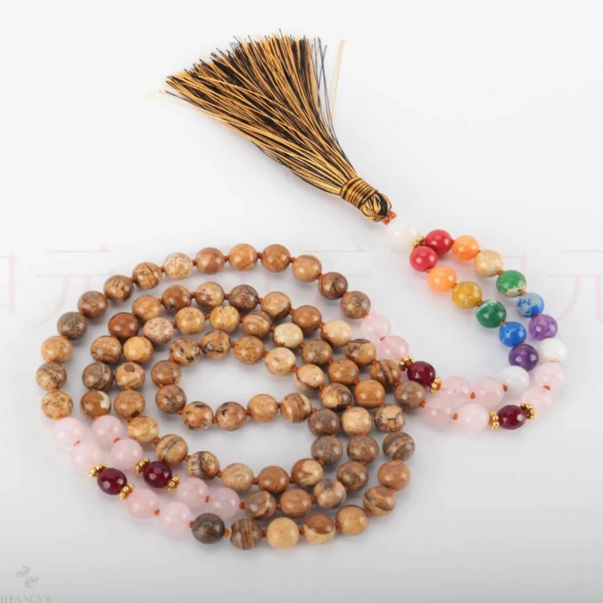 

8mm 108 knot Natural pink crystal 7 chakra tassel necklace Chakra Bless Yoga Inspiration Restore Buddhism Cuff Dark Matter