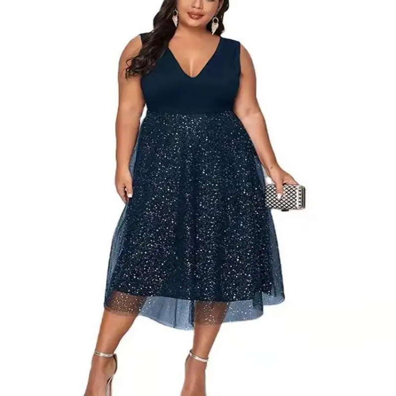 Женское платье-миди без рукавов с V-образным вырезом и высокой талией | Женская