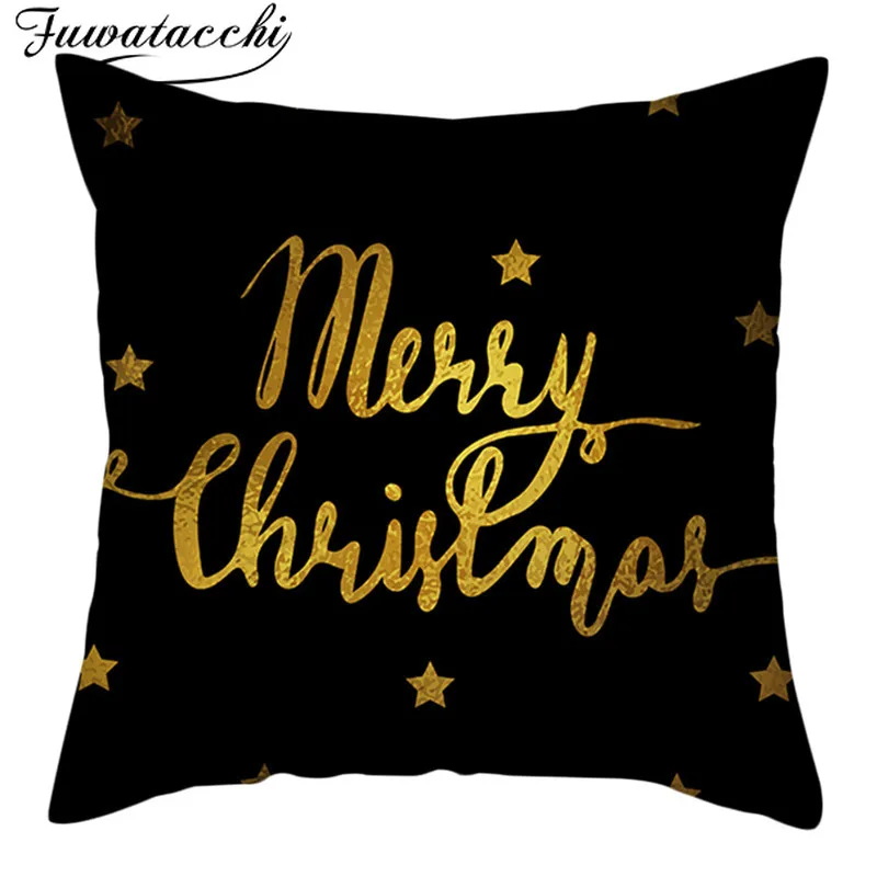 Наволочки на подушки Fuwatacchi Merry Christmas Black Background наволочки с золотым принтом для