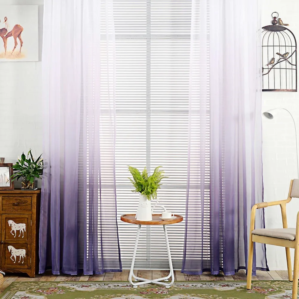 INS Curtains Gradient Color Print Voile Gray Window Modern Living Room Tulle Sheer Fabrics Rideaux Cortinas | Дом и сад