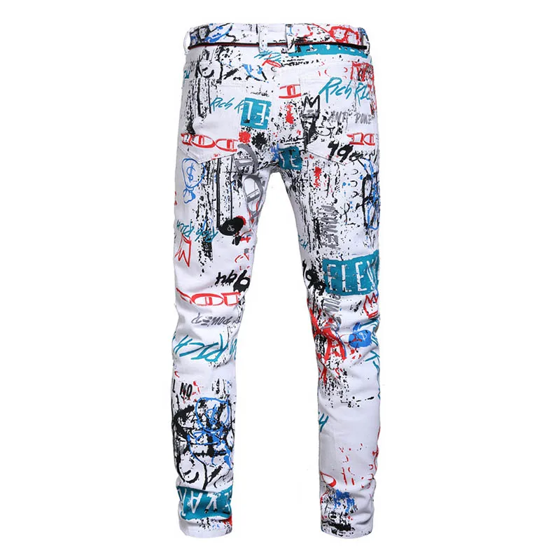 

KIOVNO Men Hip Hop Painted Jeans Pants 3D Printed Vintage Denim Trousers For Male Night Club Wear