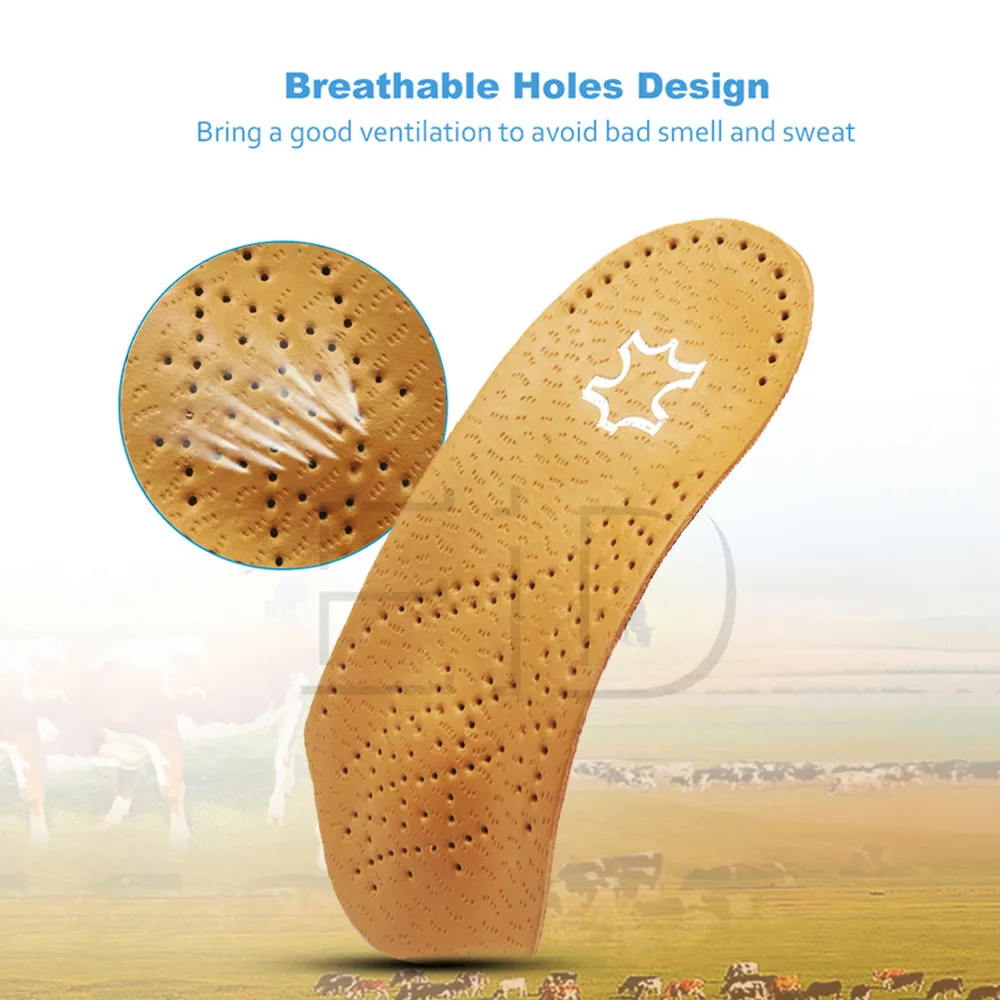 EID 3/4 length Leather insole Flat Foot Orthotic insoles Arch Support 2.5cm Half Shoe Pad Orthopedic Insoles Foot Care Unisex