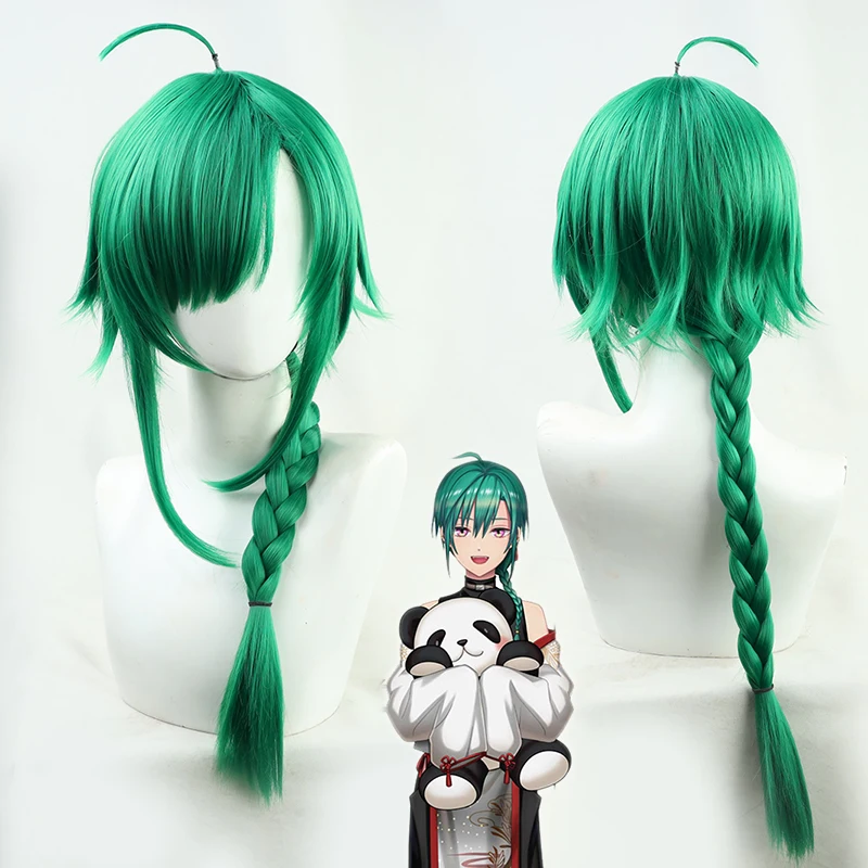 Парик для косплея Ryuu Shen зеленая длинная коса/короткие термостойкие