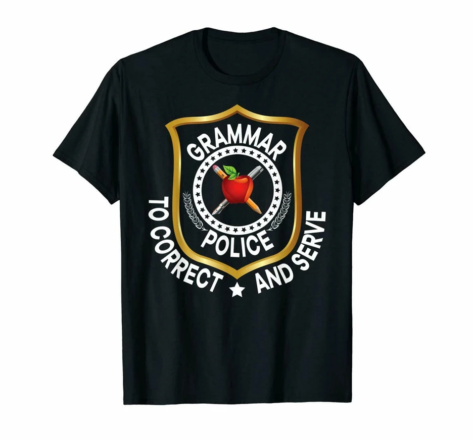 Черная футболка для учителя с надписью Grammar Police Correct And Serve из 100% хлопка |