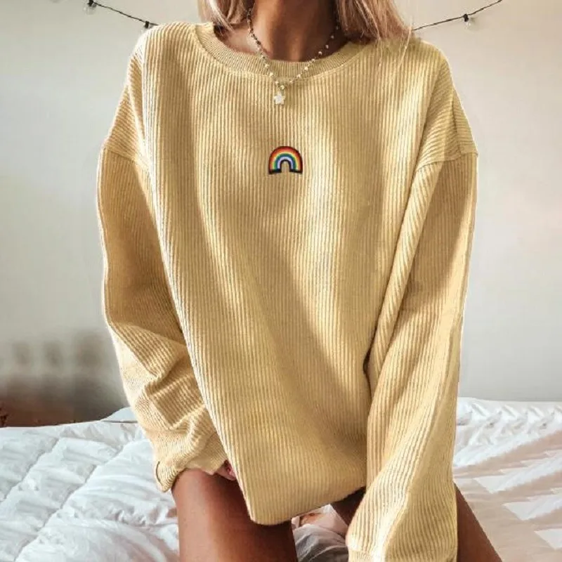 

Pullovers Simple Printed O Neck Long Sleeve T Shirt Women 2020 Autumn New Casual Loose Office Lady France Trendy Style Clothes