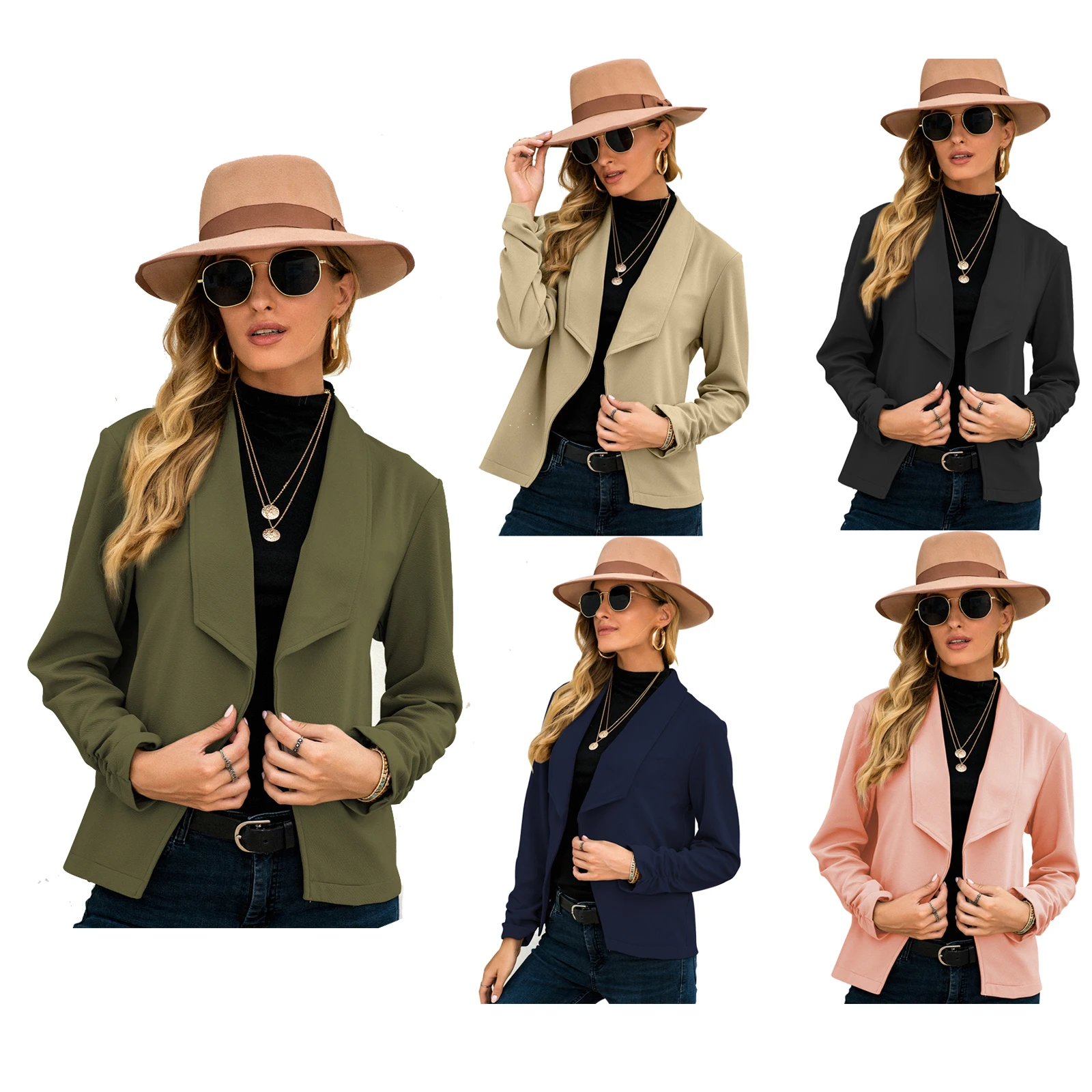 

Женский однотонный Блейзер на пуговицах, повседневный приталенный Блейзер с воротником, верхняя одежда для офиса, 2020