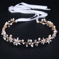 floralbride korea style alloy flower leaf rhinestone pearl bridal headband wedding tiara vine hair accessories women jewelry